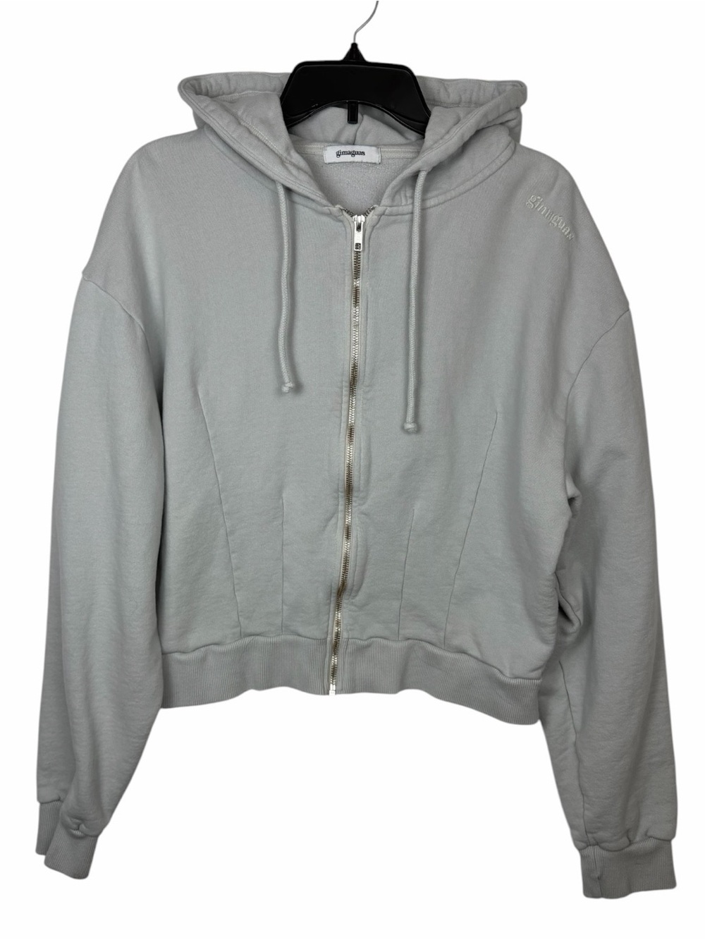 Gimaguas NWOT Women’s Corset Hoodie With Full Zip Front. Light Gray.  Size XL.